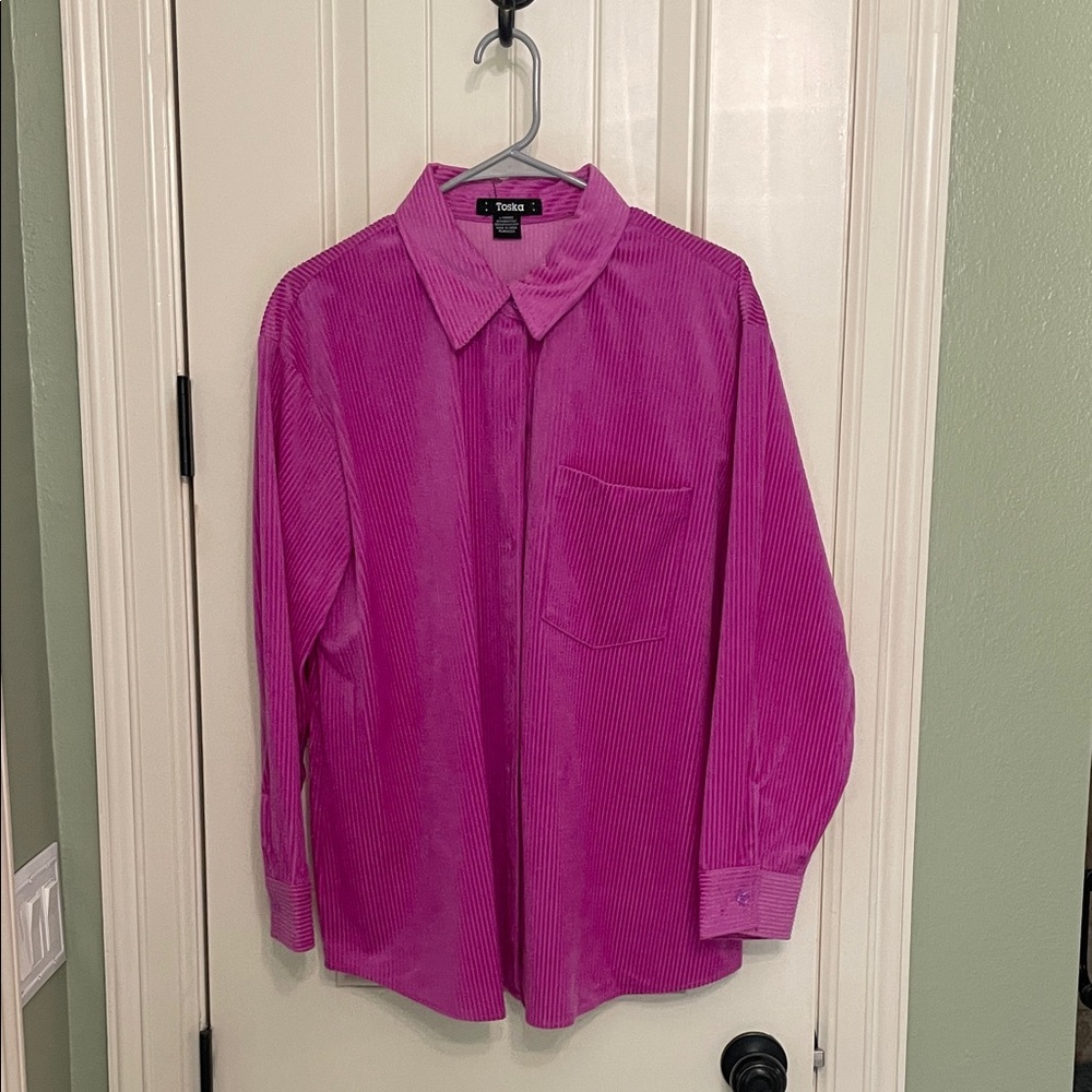 Corduroy Vibrant Pink Button Down Shirt